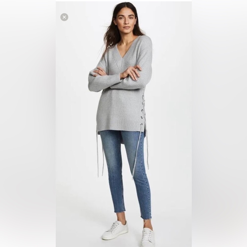 Rag & Bone Merino Wool Lace-Up Sweater – Light Gray – Size M, Good
